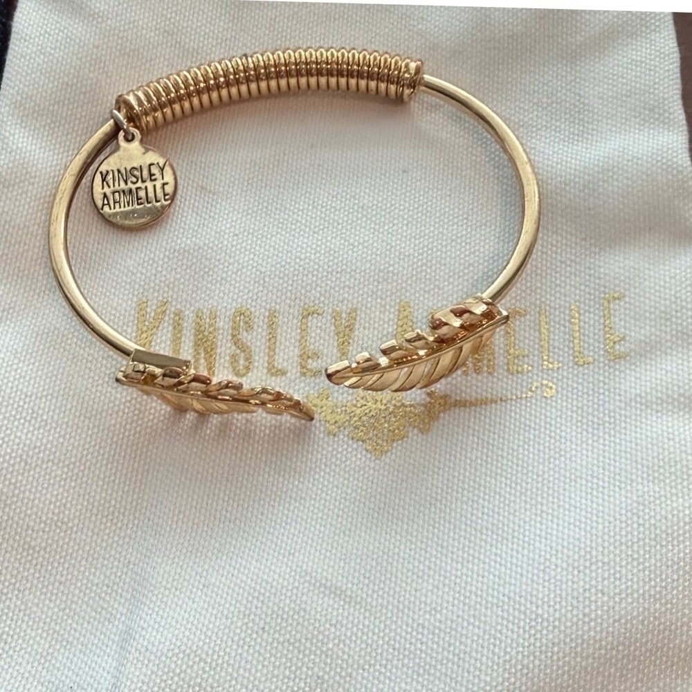Kinsley Armelle Gold Tone Double Leaf Bypass Cuff Bracelet with Coiled Detail